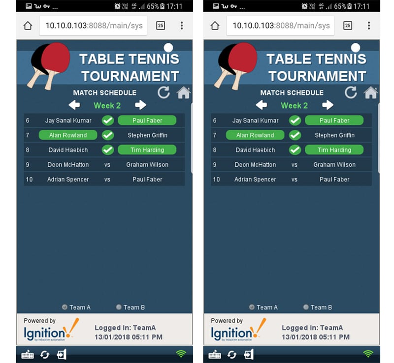 SCADA table tennis schedule for SAGE