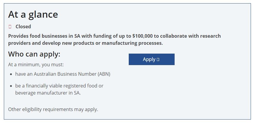 South Australian Grant Criteria